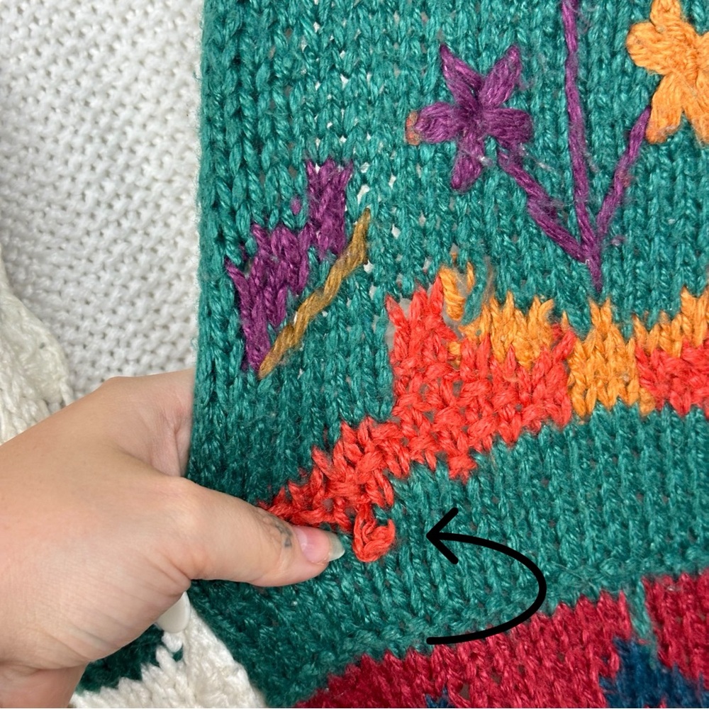 Hand Knit Patchwork Cottagecore Knit Button Down … - image 8